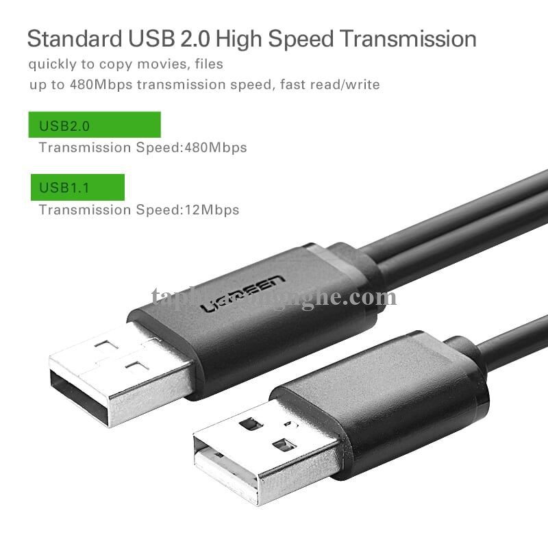 Ugreen 10346 0.5M màu Đen Cáp sạc truyền dữ liệu USB 2.0 sang MICRO USB có trợ nguồn USB US107 30010346